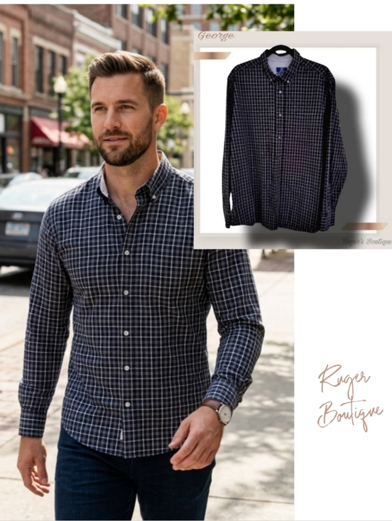 George Other - 🌿George Classic Fit Men's XL Black & Gray Button Down Shirt